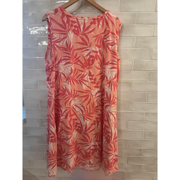D&Co Sleeveless A-Line Dress 3XP Coral Tropical Leaf Print - Picture 2 of 5